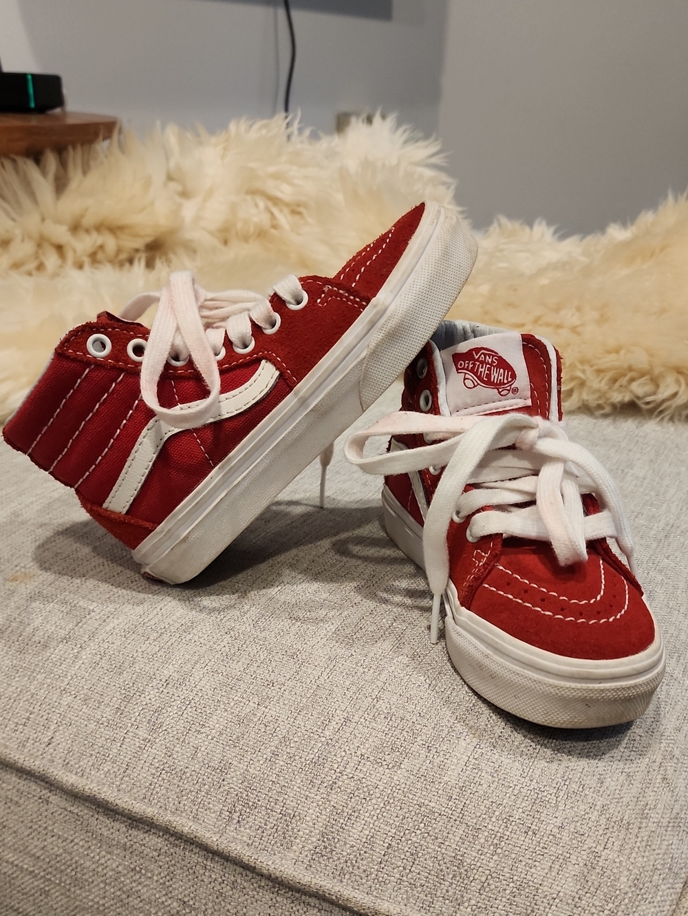 Vans Kids Red High-Top Skate Shoes Size 11